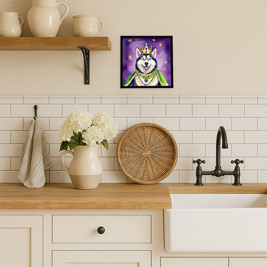 Siberian Husky King of Mardi Gras Framed Metal Print
