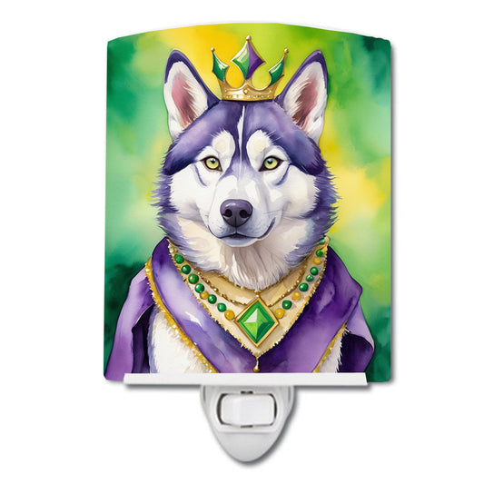 Siberian Husky King of Mardi Gras Ceramic Night Light