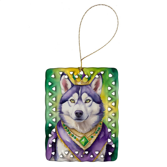 Siberian Husky King of Mardi Gras Porcelain Ornament