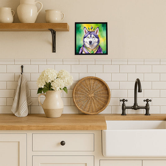 Siberian Husky King of Mardi Gras Framed Metal Print