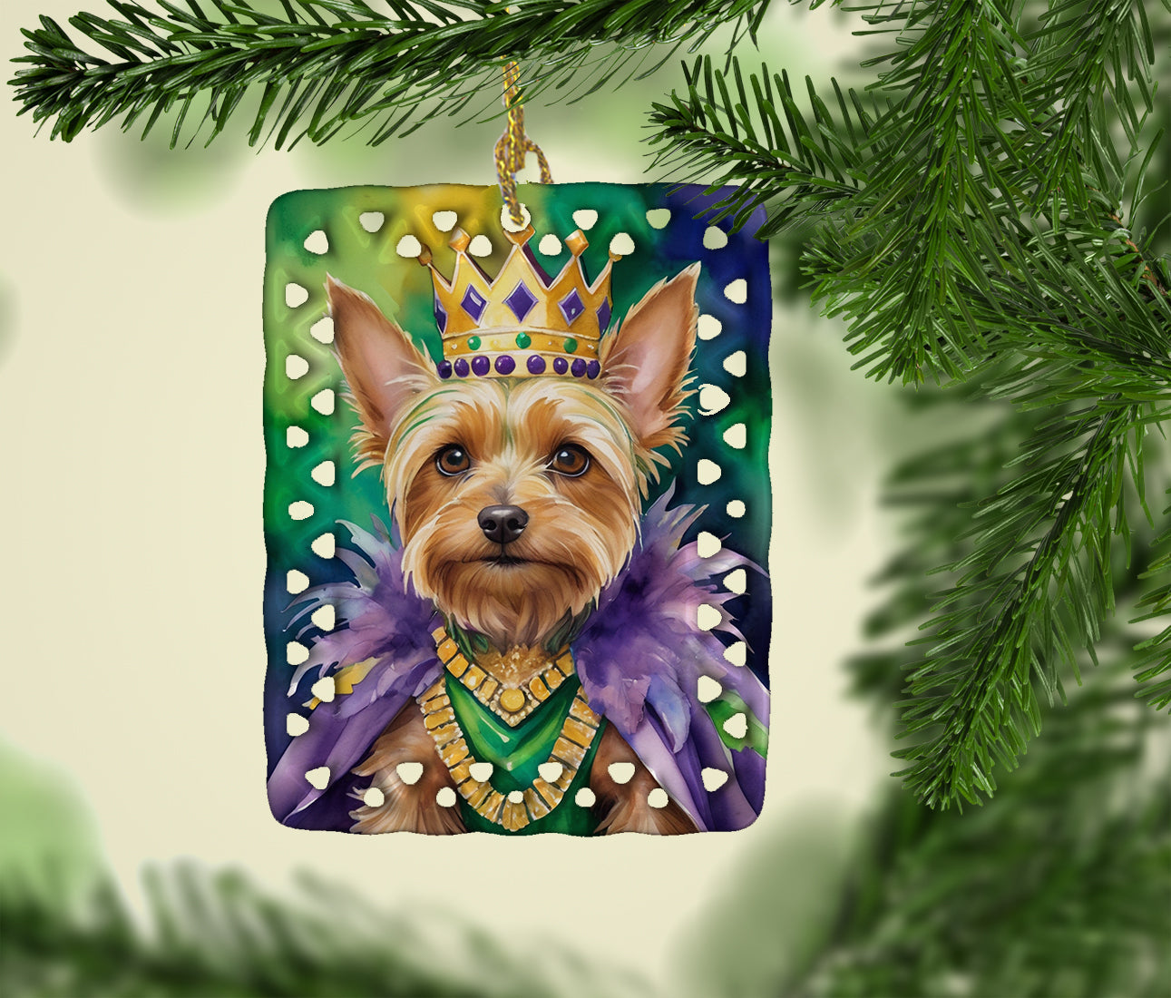 Silky Terrier King of Mardi Gras Porcelain Ornament