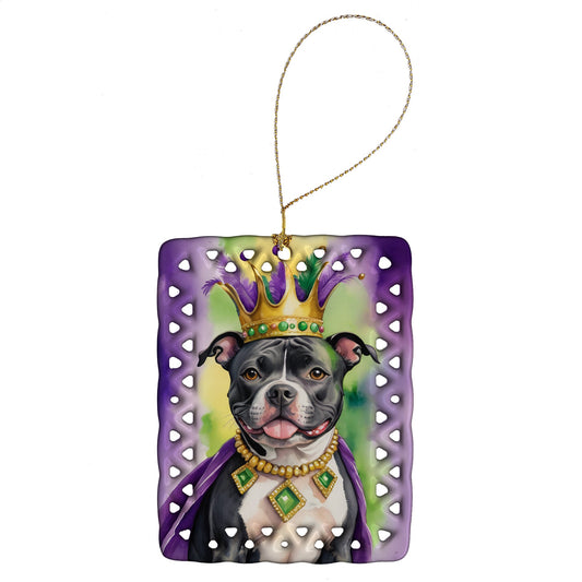 Staffordshire Bull Terrier King of Mardi Gras Porcelain Ornament