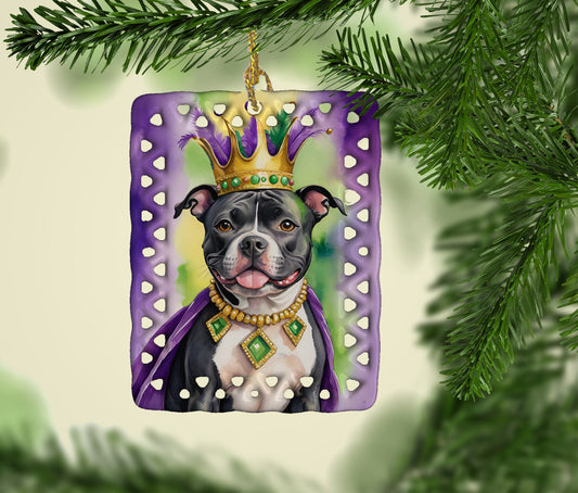Staffordshire Bull Terrier King of Mardi Gras Porcelain Ornament