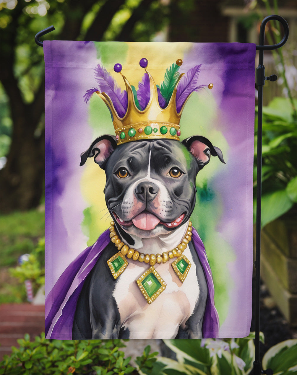 Staffordshire Bull Terrier King of Mardi Gras Garden Flag - Vibrant Dog-Themed Yard Decor by Caroline's Treasures