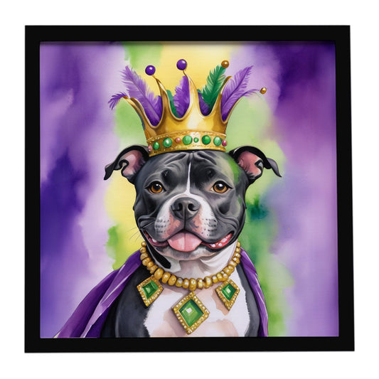 Staffordshire Bull Terrier King of Mardi Gras Framed Metal Print