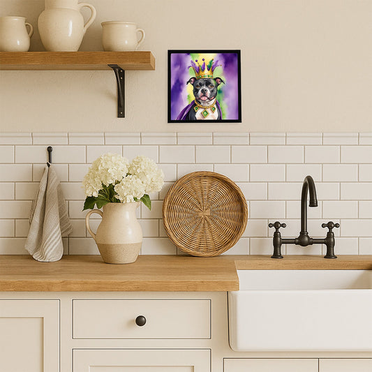 Staffordshire Bull Terrier King of Mardi Gras Framed Metal Print