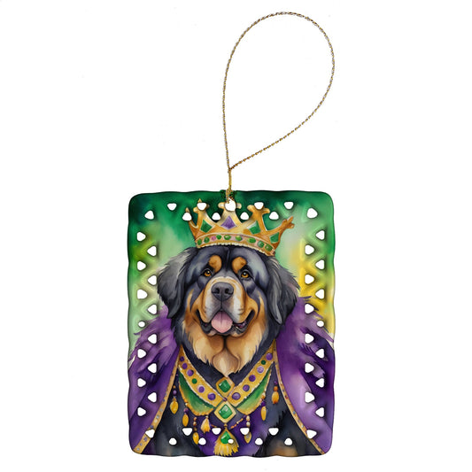Tibetan Mastiff King of Mardi Gras Porcelain Ornament