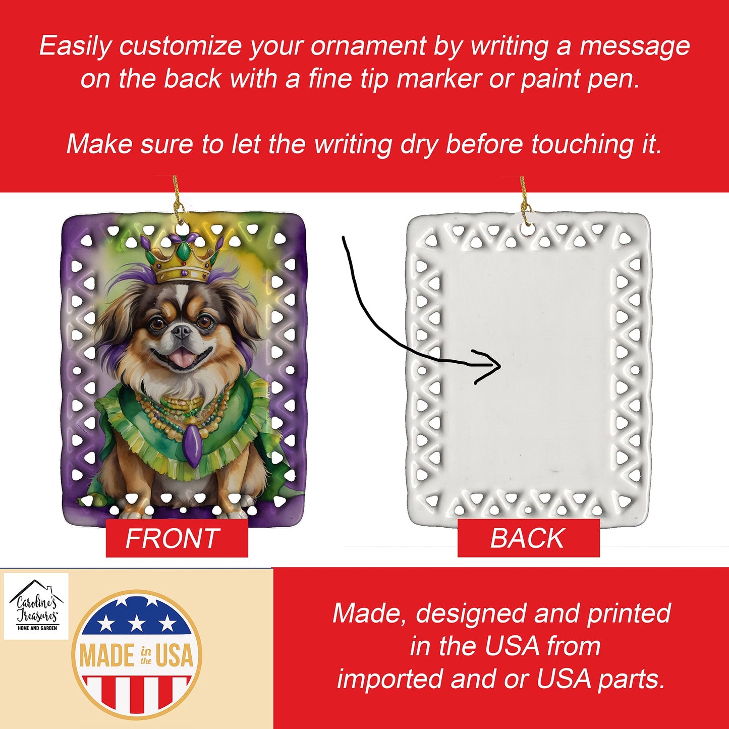 Tibetan Spaniel King of Mardi Gras Porcelain Ornament