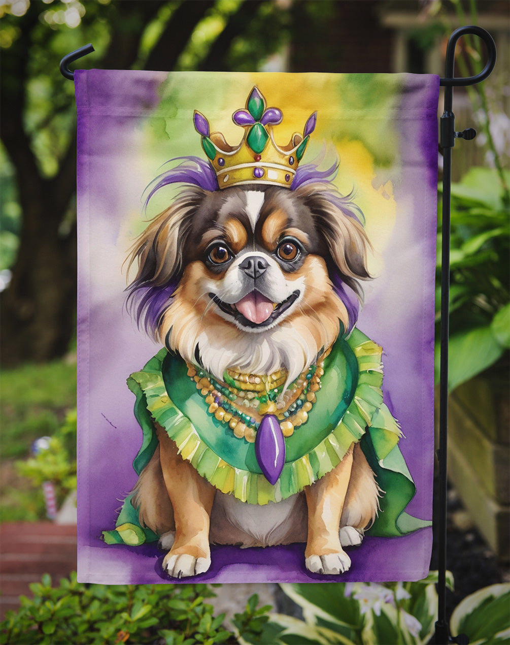 Tibetan Spaniel King of Mardi Gras Garden Flag - Vibrant Dog-Themed Yard Decor by Caroline's Treasures