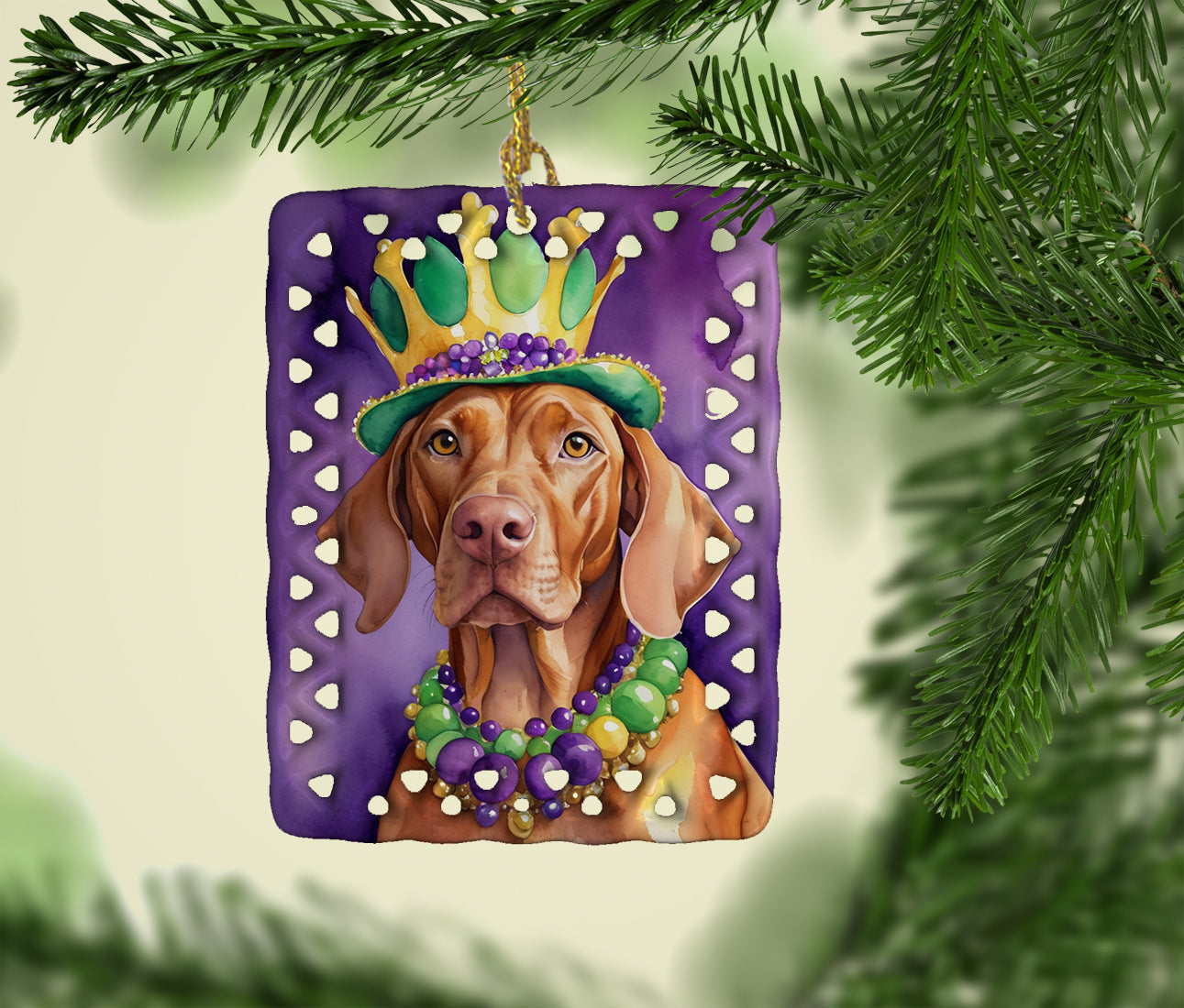 Vizsla King of Mardi Gras Porcelain Ornament