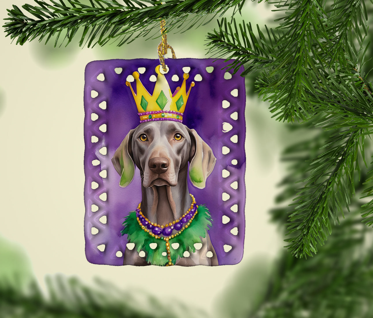Weimaraner King of Mardi Gras Porcelain Ornament