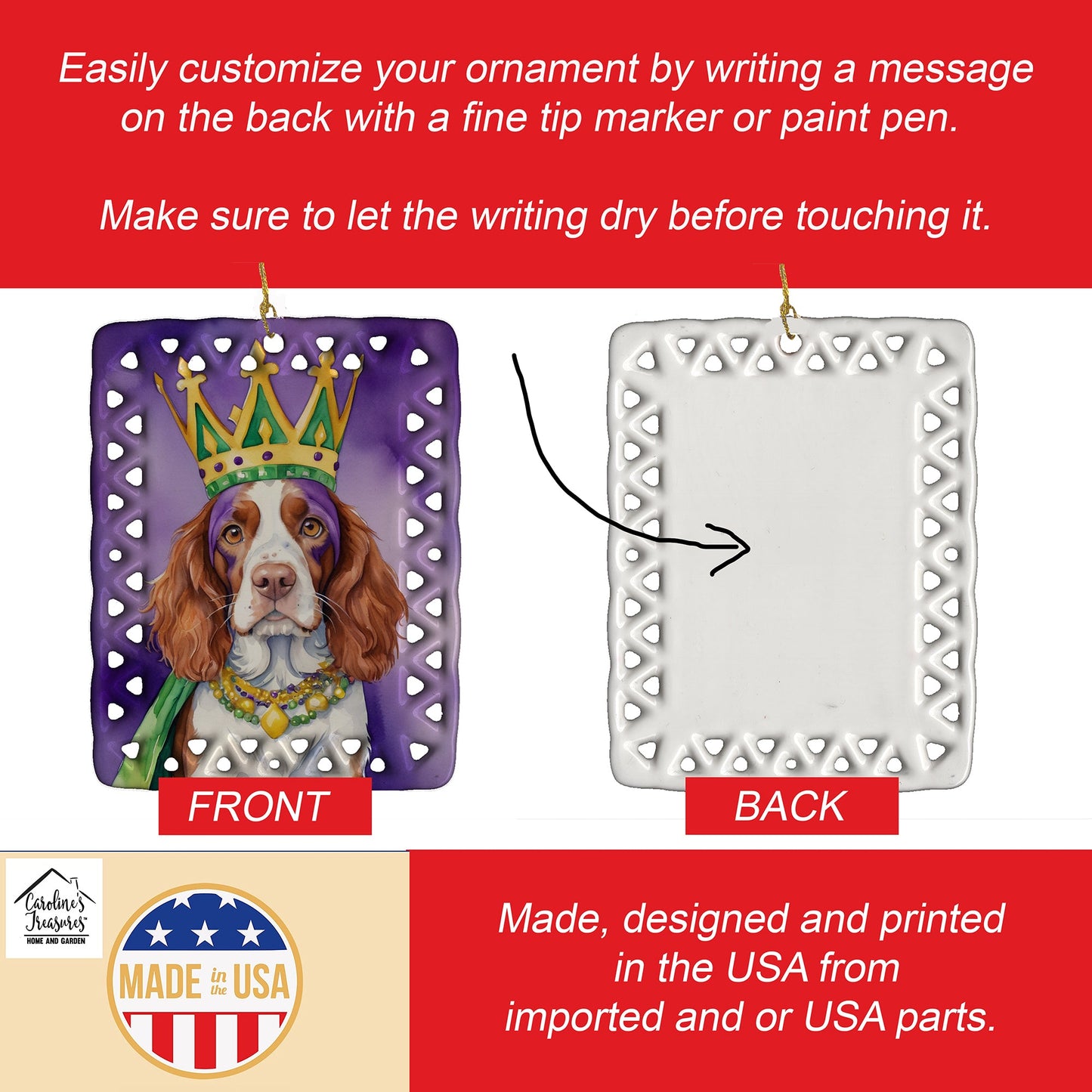 Welsh Springer Spaniel King of Mardi Gras Porcelain Ornament
