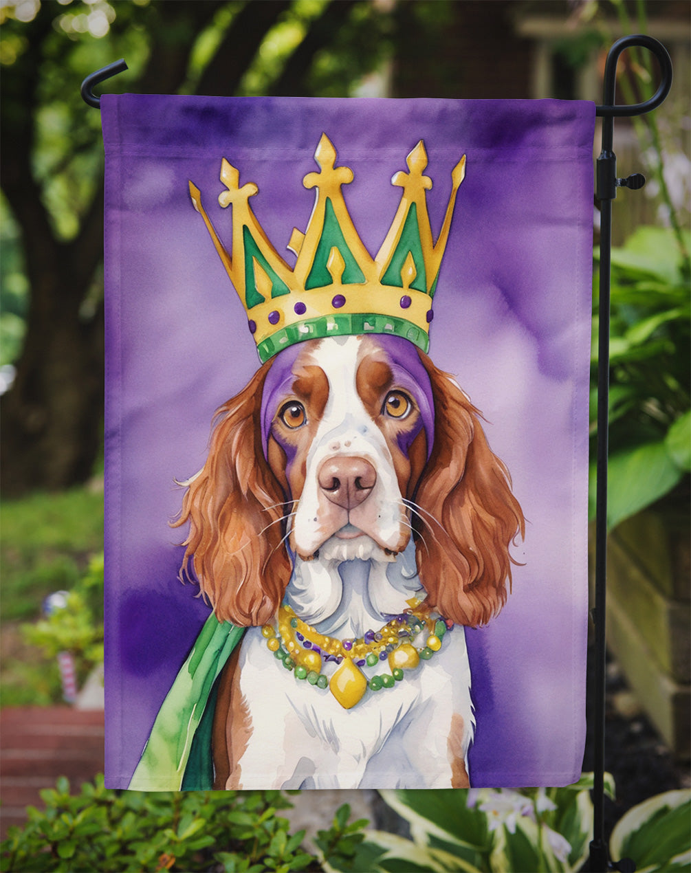 Welsh Springer Spaniel King of Mardi Gras Garden Flag - Vibrant Dog-Themed Yard Decor by Caroline's Treasures
