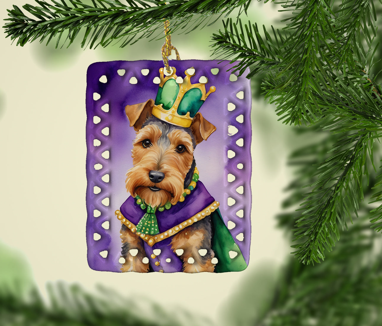 Welsh Terrier King of Mardi Gras Porcelain Ornament