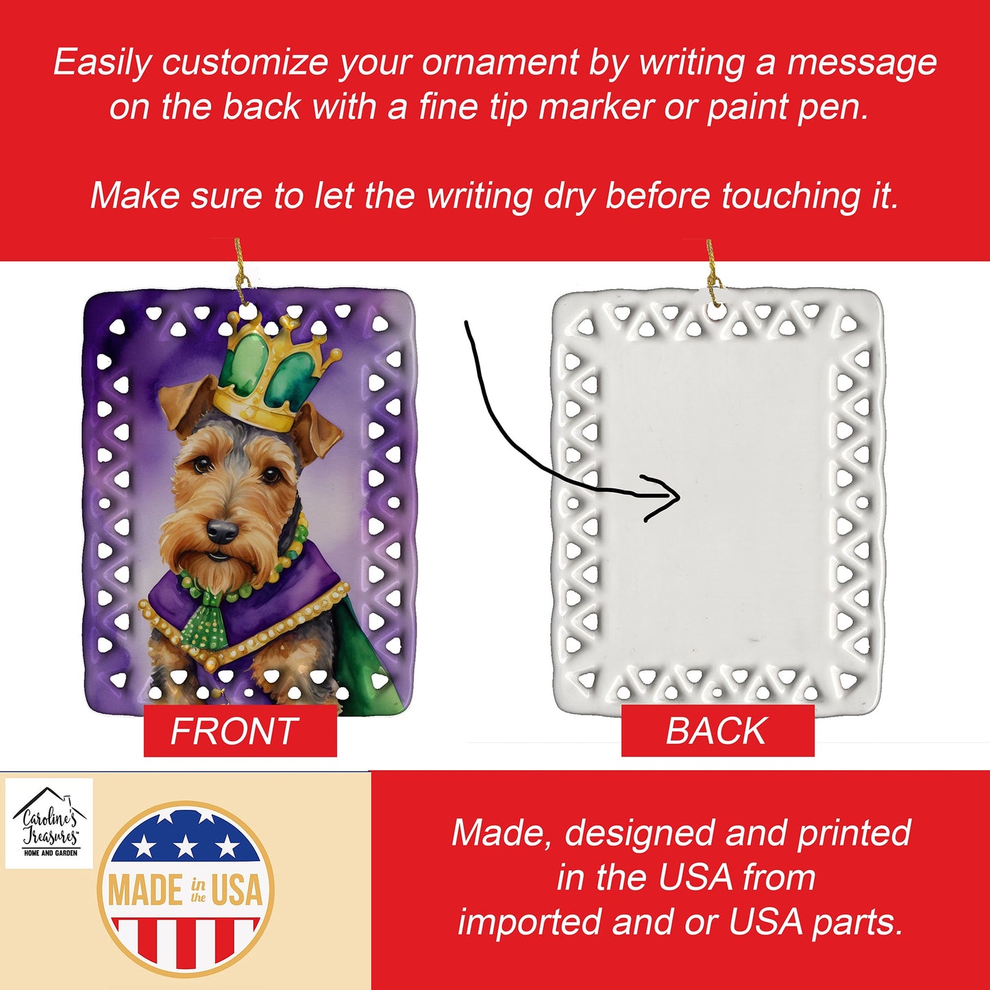Welsh Terrier King of Mardi Gras Porcelain Ornament