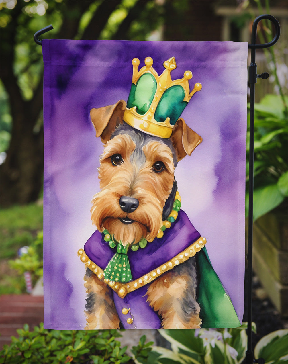 Welsh Terrier King of Mardi Gras Garden Flag - Vibrant Dog-Themed Yard Decor by Caroline's Treasures