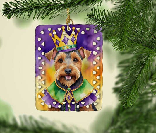 Welsh Terrier King of Mardi Gras Porcelain Ornament
