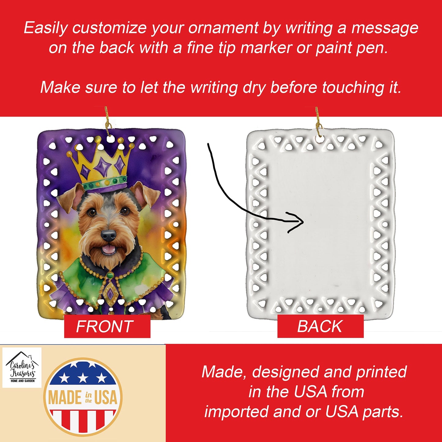 Welsh Terrier King of Mardi Gras Porcelain Ornament