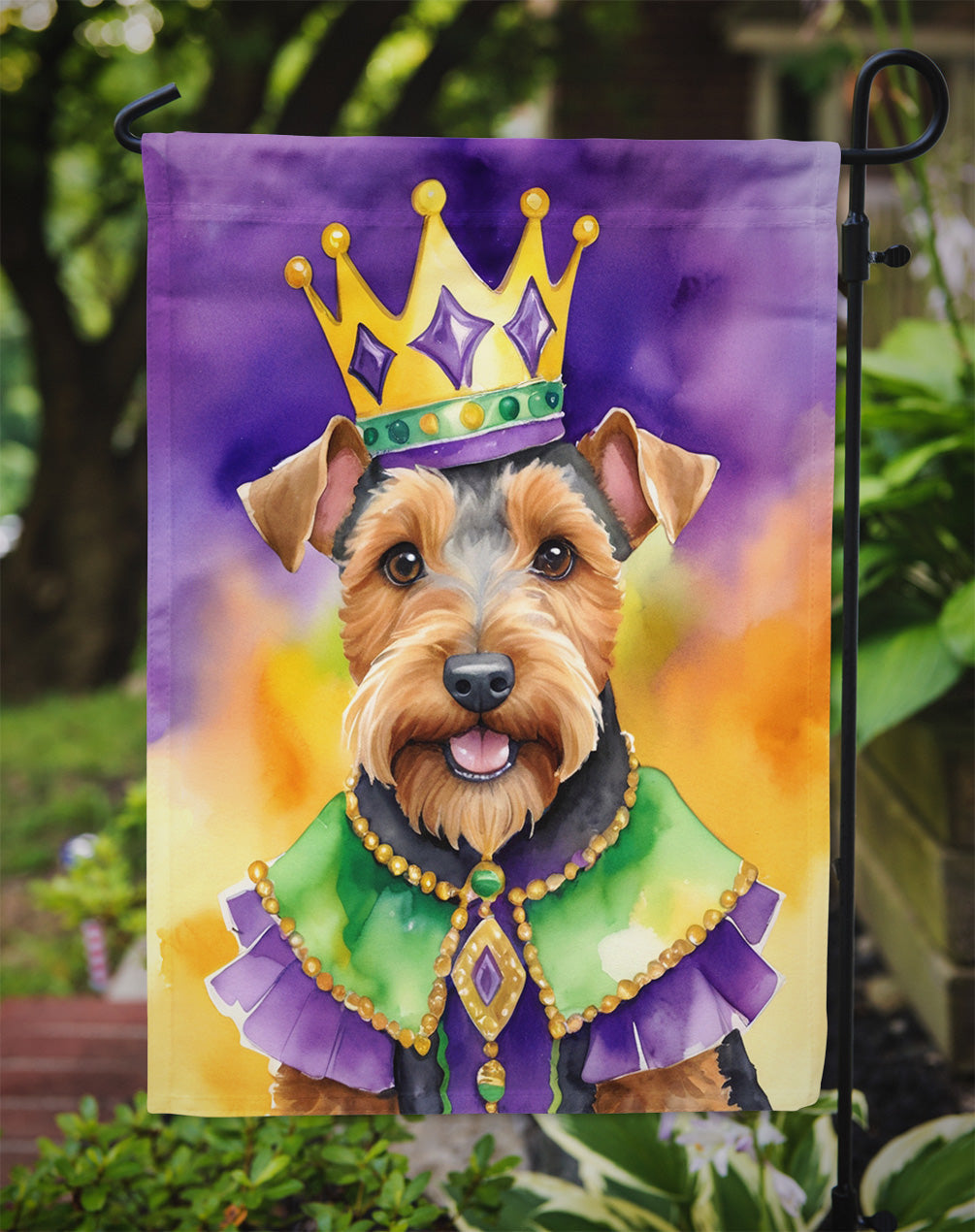 Welsh Terrier King of Mardi Gras Garden Flag - Vibrant Dog-Themed Yard Decor by Caroline's Treasures