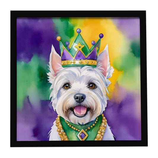 Westie King of Mardi Gras Framed Metal Print