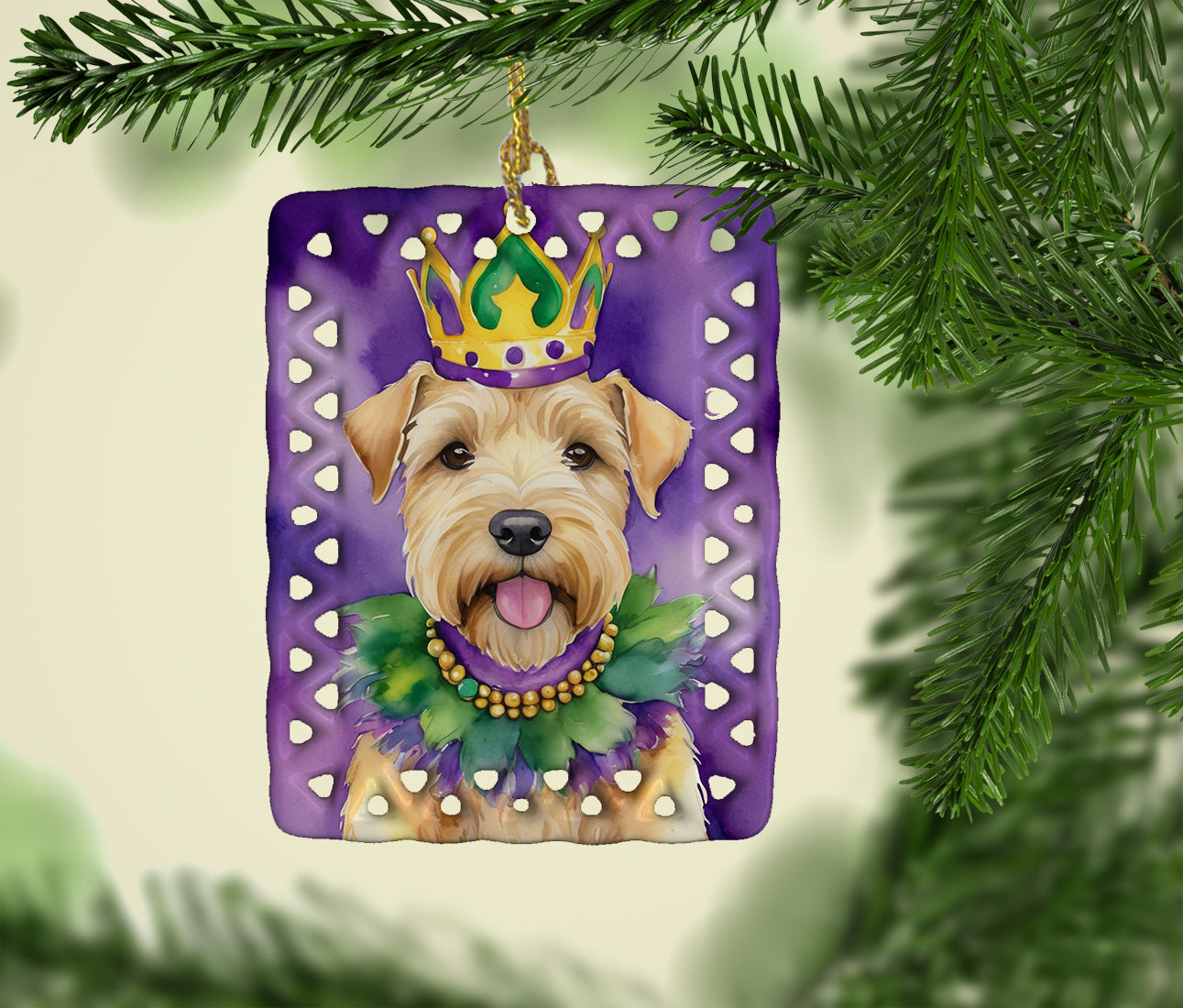 Wheaten Terrier King of Mardi Gras Porcelain Ornament
