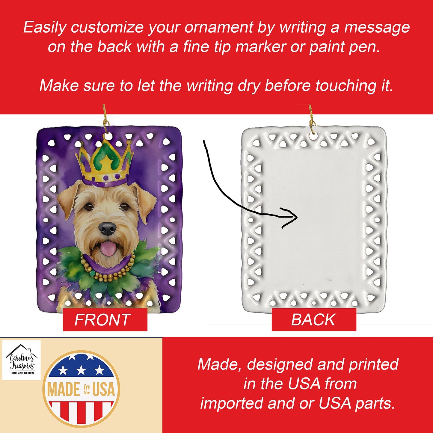 Wheaten Terrier King of Mardi Gras Porcelain Ornament