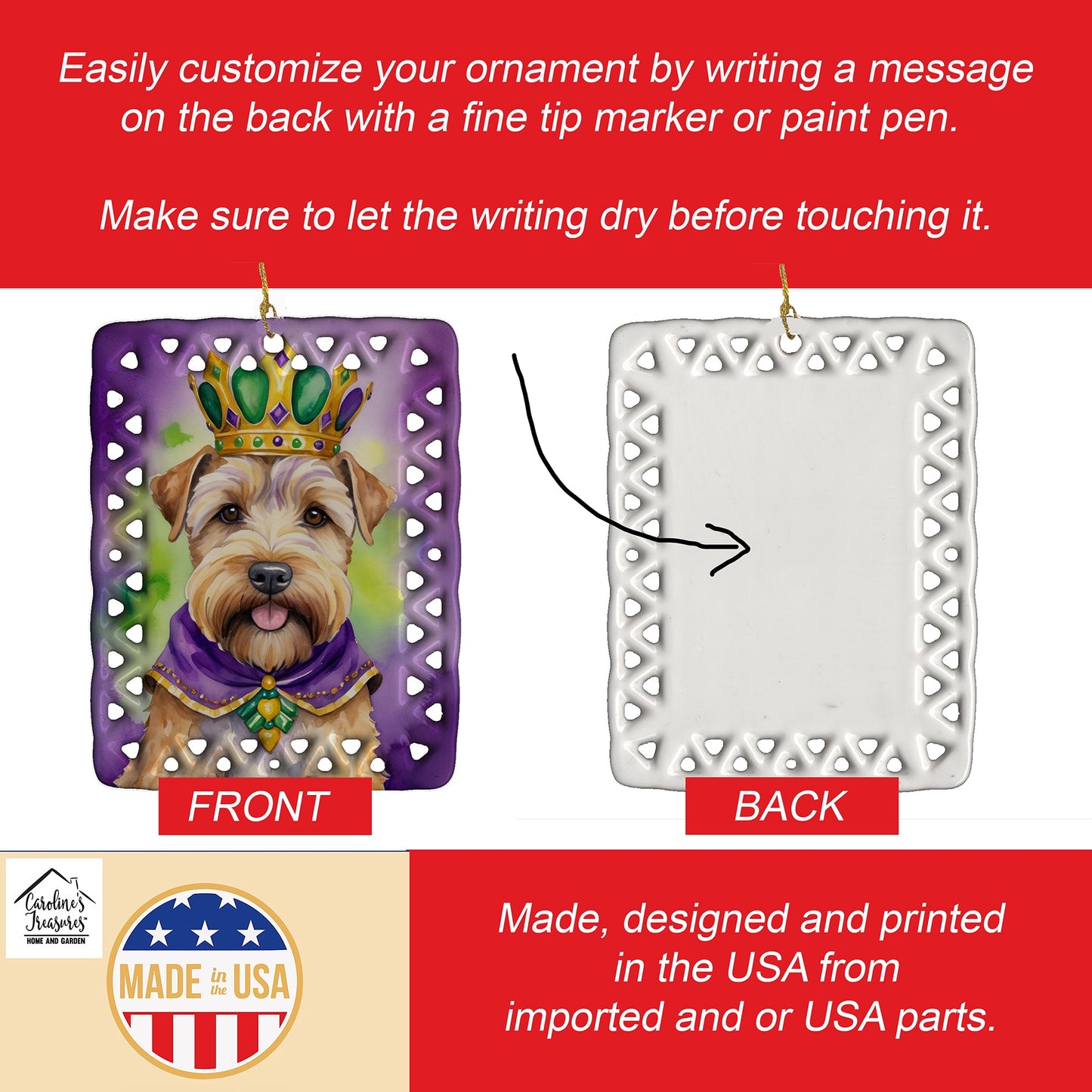 Wheaten Terrier King of Mardi Gras Porcelain Ornament