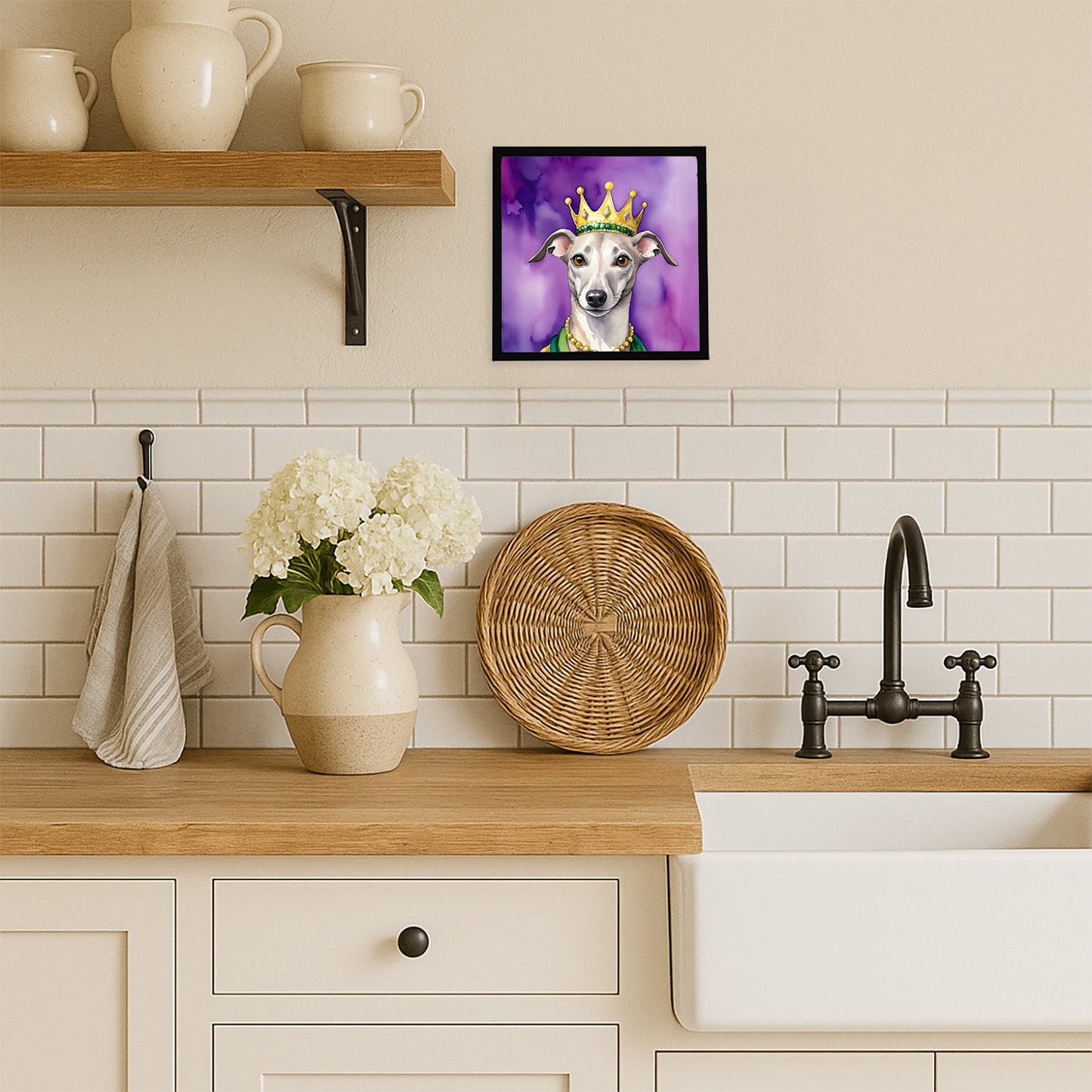 Whippet King of Mardi Gras Framed Metal Print