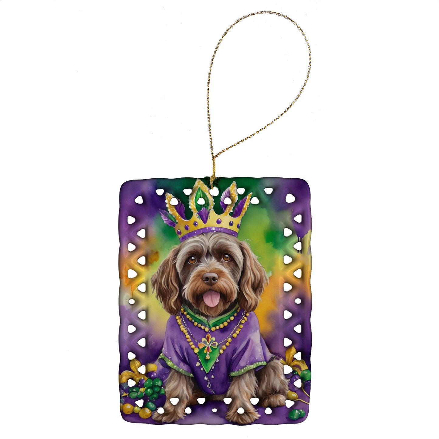 Wirehaired Pointing Griffon King of Mardi Gras Porcelain Ornament