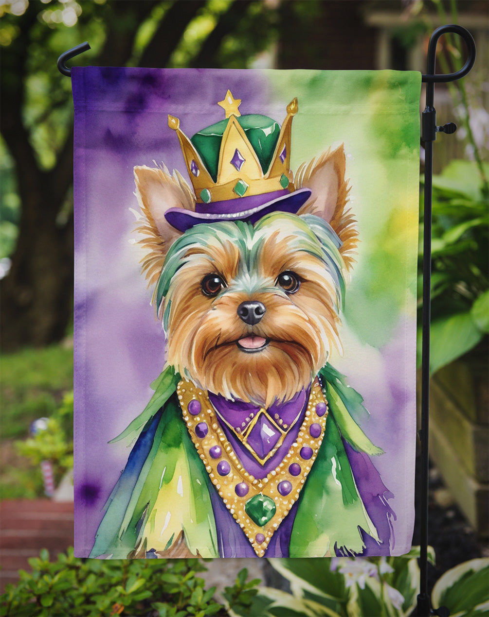 Yorkshire Terrier King of Mardi Gras Garden Flag - Vibrant Dog-Themed Yard Decor by Caroline's Treasures