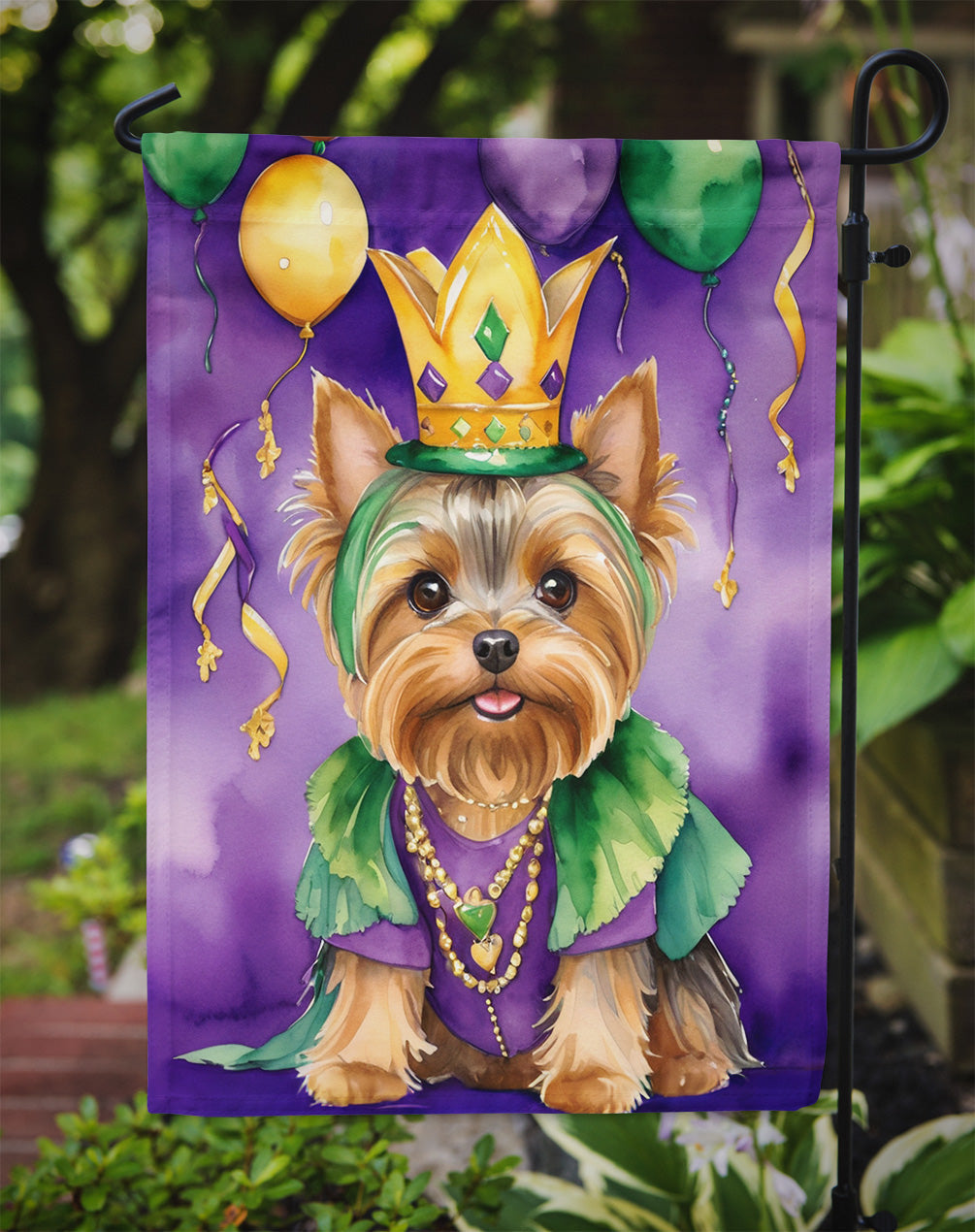 Yorkshire Terrier King of Mardi Gras Garden Flag - Vibrant Dog-Themed Yard Decor by Caroline's Treasures