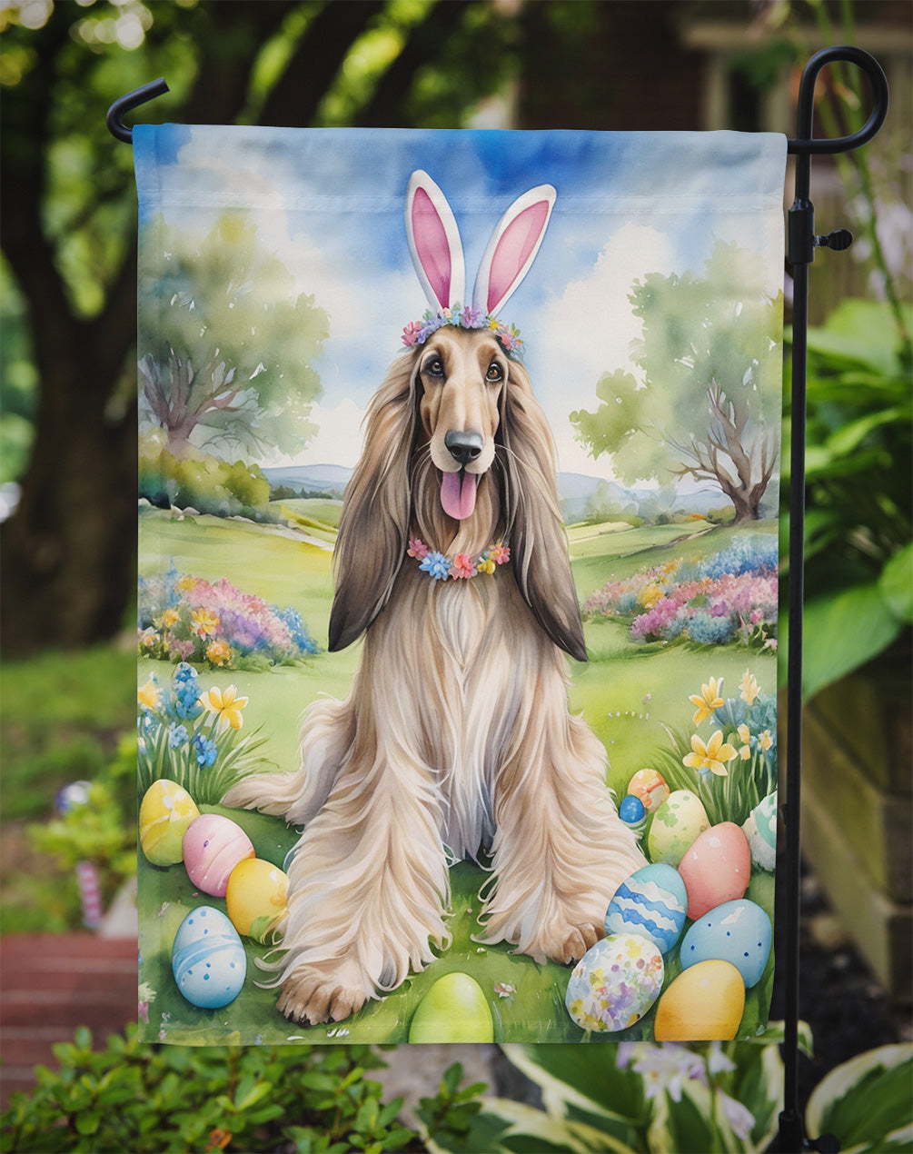 Afghan Hound Easter Garden Flag - Easter Egg Hunt - Dog-Themed Spring Yard Decor