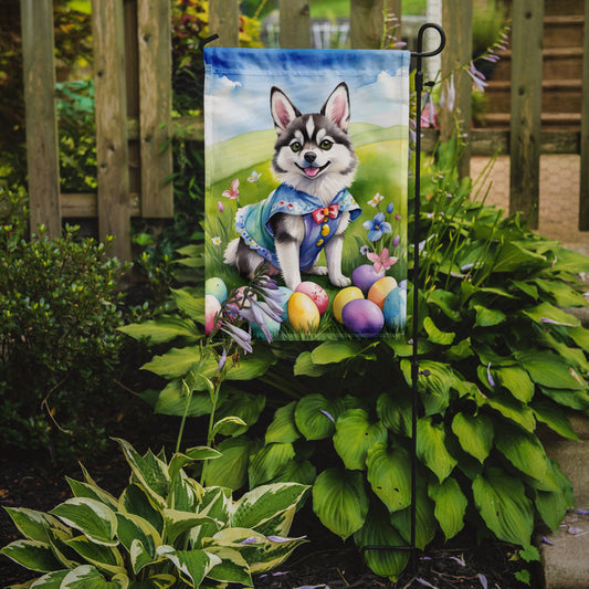 Alaskan Klee Kai Easter Garden Flag - Easter Egg Hunt - Dog-Themed Spring Yard Decor