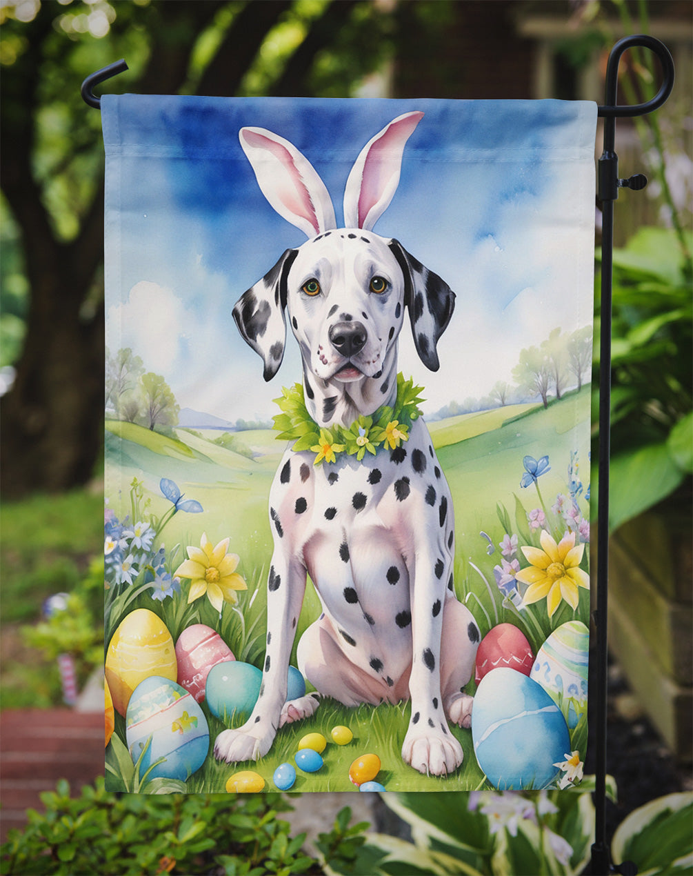 Dalmatian Easter Garden Flag - Easter Egg Hunt - Dog-Themed Spring Yard Decor