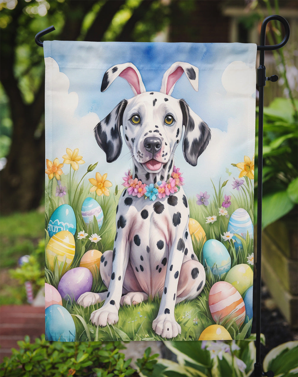 Dalmatian Easter Garden Flag - Easter Egg Hunt - Dog-Themed Spring Yard Decor
