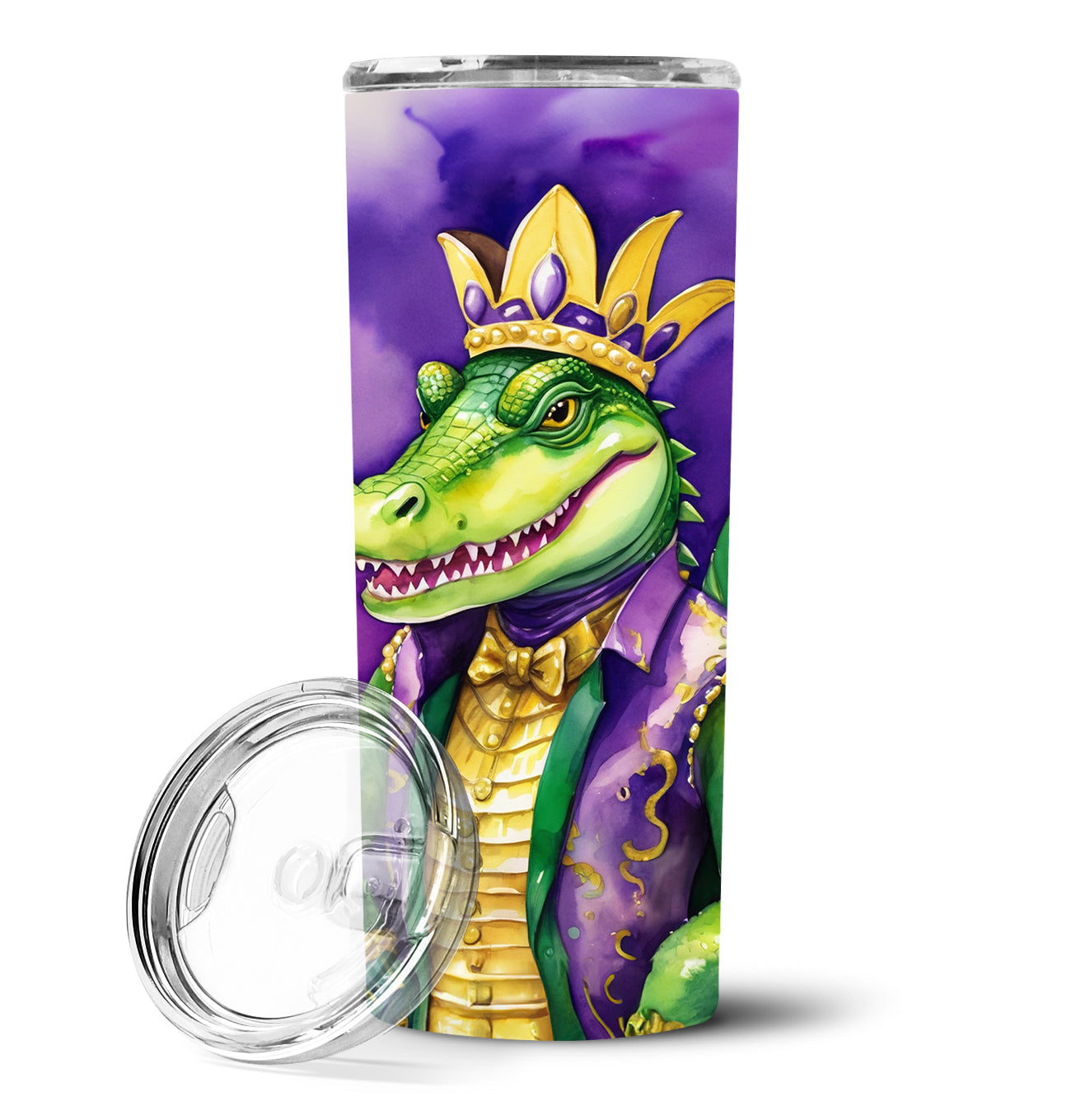 Alligator King of Mardi Gras Stainless Steel Skinny Tumbler