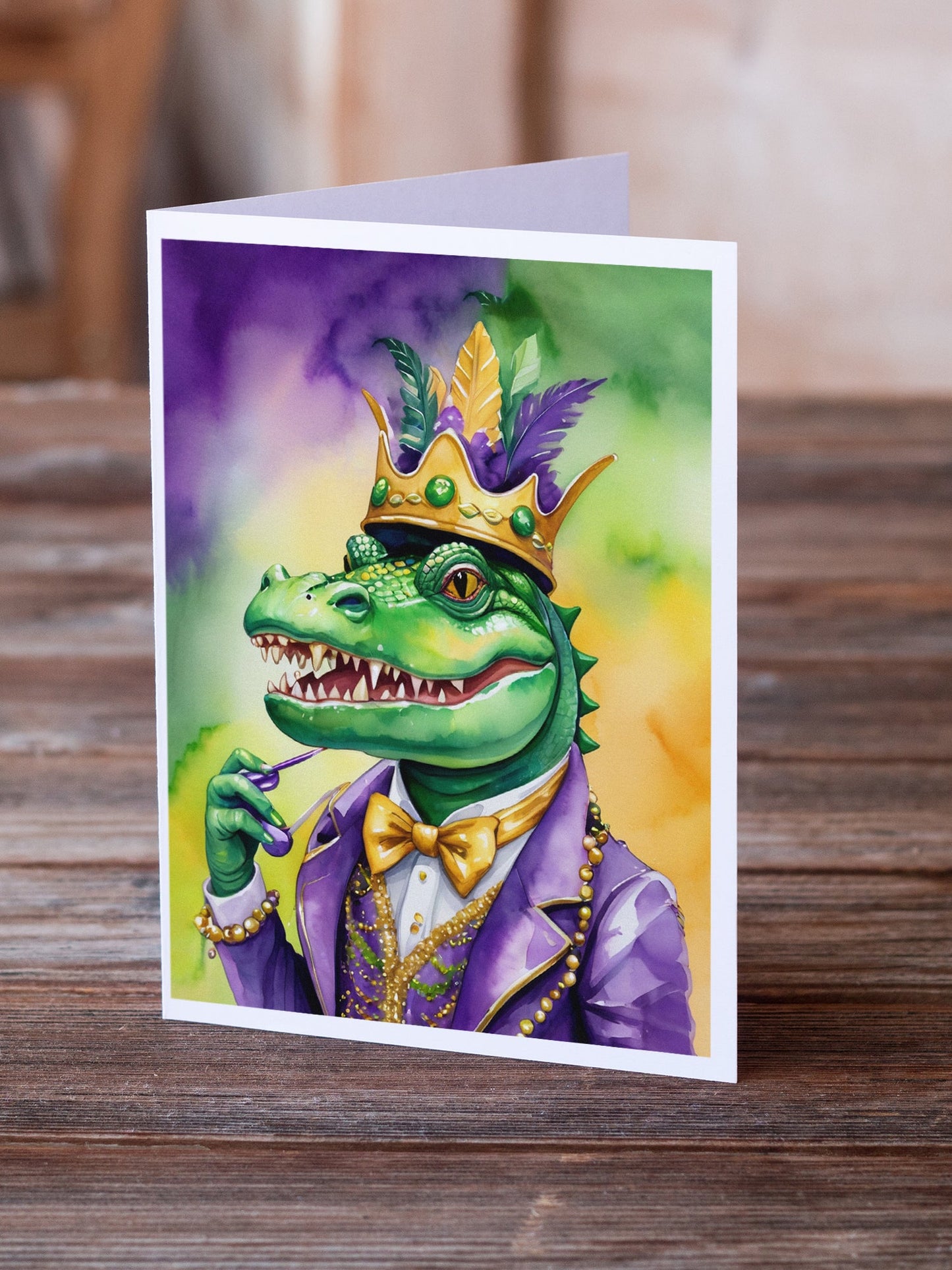 Alligator King of Mardi Gras Greeting Cards Pack of 8