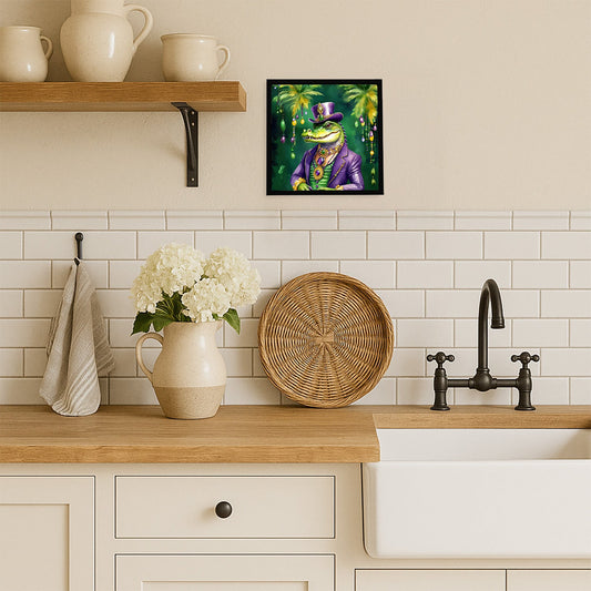 Alligator King of Mardi Gras Framed Metal Print