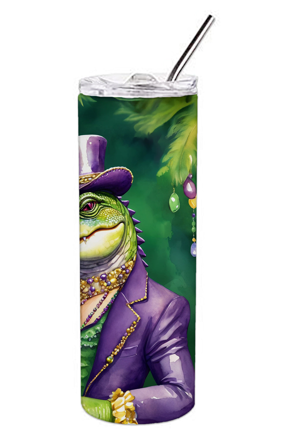 Alligator King of Mardi Gras Stainless Steel Skinny Tumbler