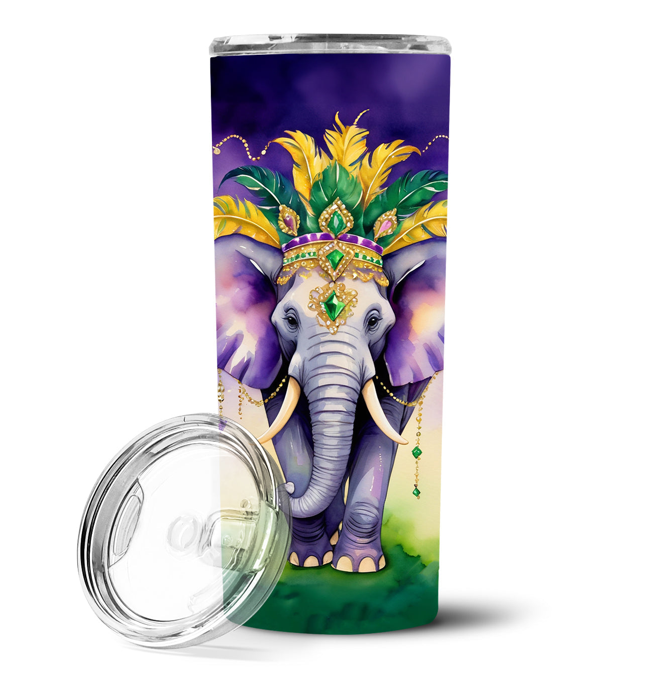 Elephant King of Mardi Gras Stainless Steel Skinny Tumbler