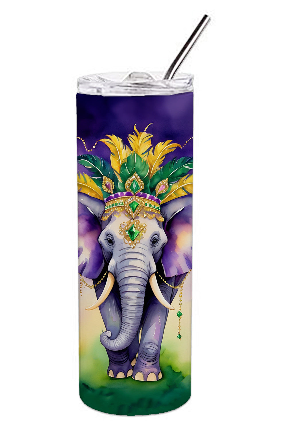 Elephant King of Mardi Gras Stainless Steel Skinny Tumbler