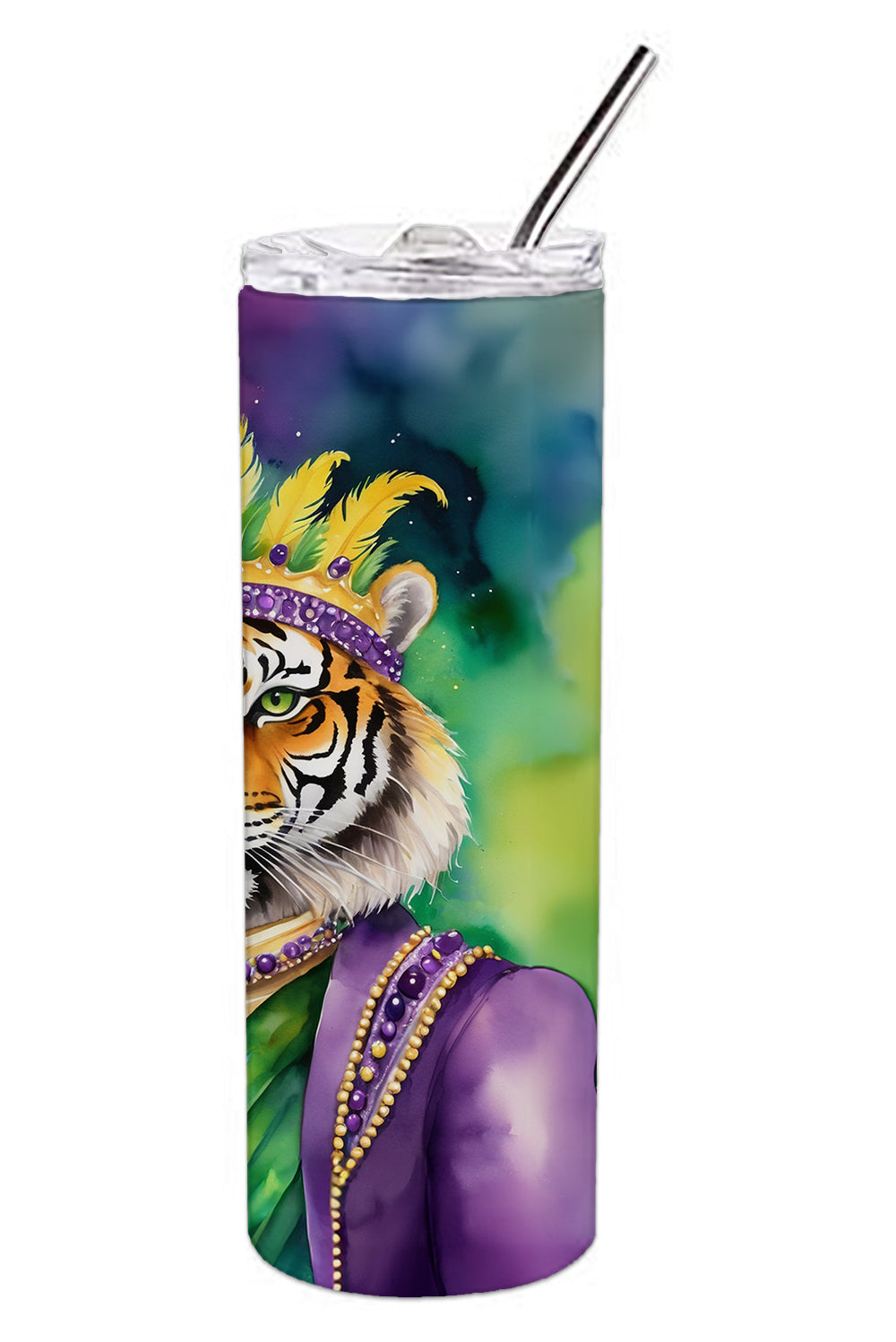 Tiger the King of Mardi Gras Stainless Steel Skinny Tumbler