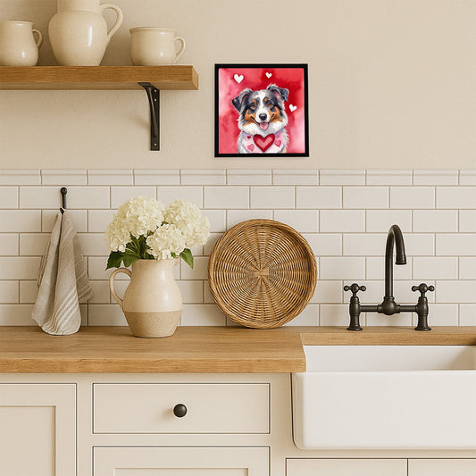 Australian Shepherd My Valentine Framed Metal Print