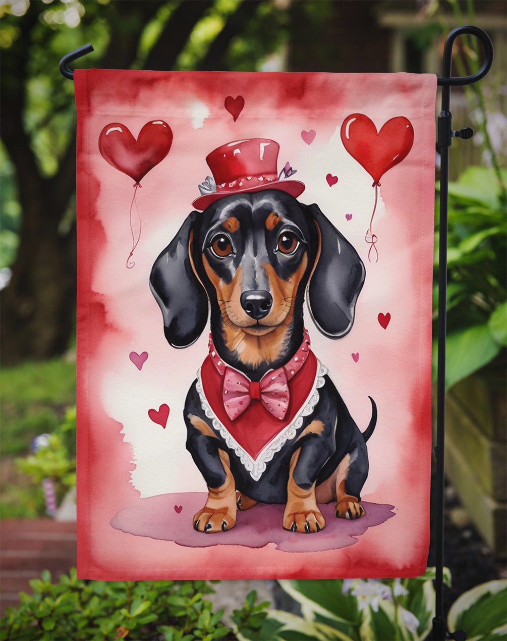 Dachshund Valentine’s Day Garden Flag – Dog-Themed Heart Yard Decor