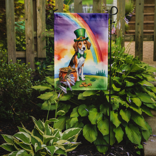 American Foxhound St. Patrick’s Day Garden Flag – Dog with Pot of Gold & Rainbow Yard Decor