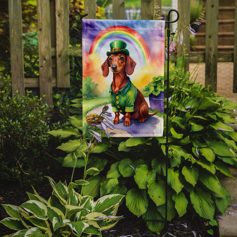 Dachshund St. Patrick’s Day Garden Flag – Dog with Pot of Gold & Rainbow Yard Decor