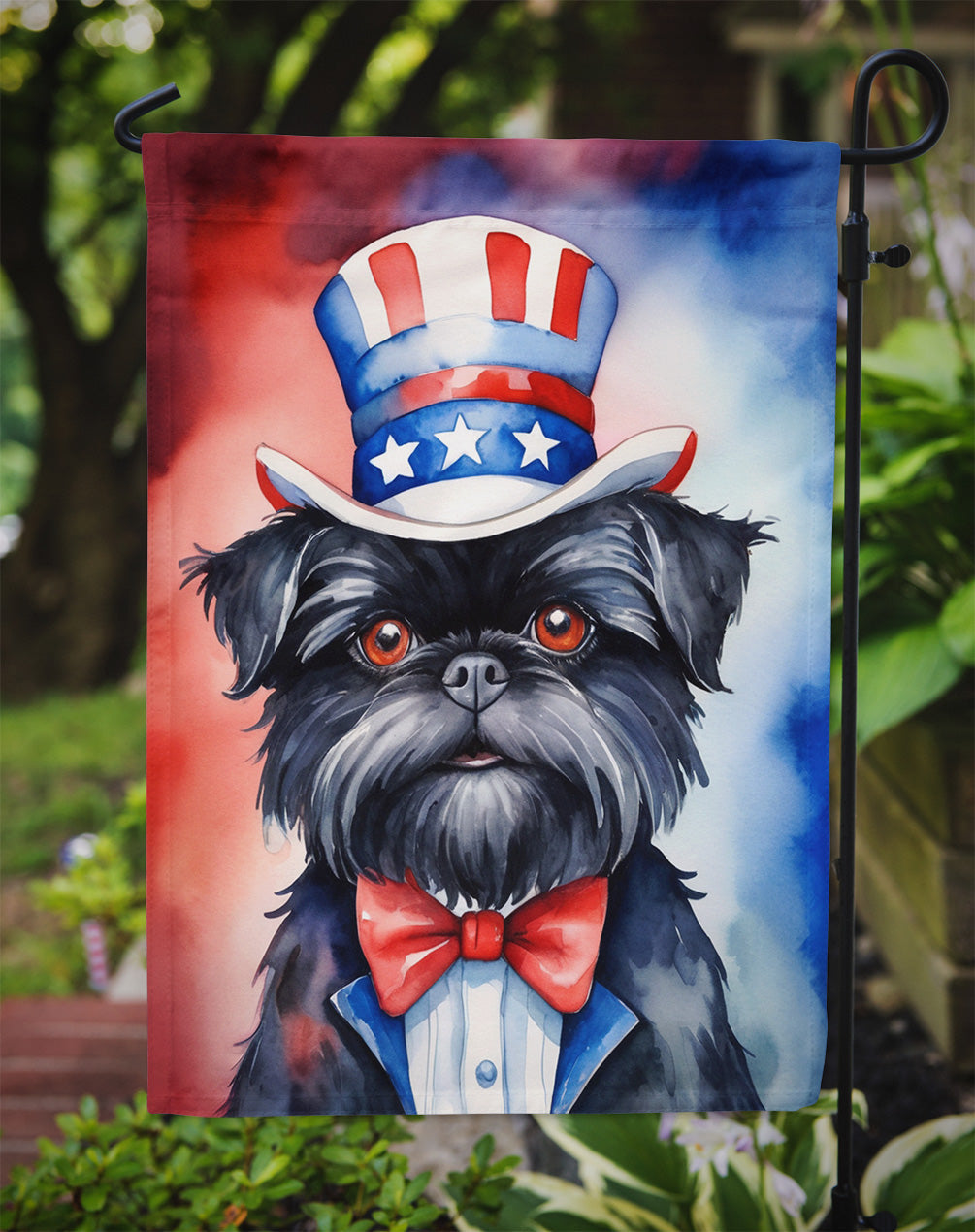 Affenpinscher Patriotic American Garden Flag – Dog in Uncle Sam Hat | Red, White & Blue Outdoor Decor