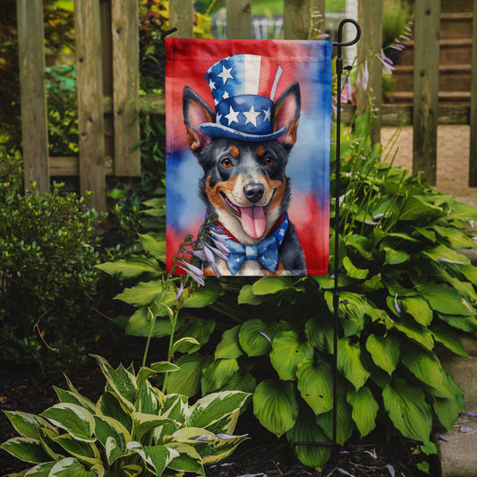 Australian Cattle Dog Patriotic American Garden Flag – Dog in Uncle Sam Hat | Red, White & Blue Outdoor Decor