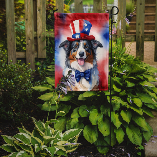 Australian Shepherd Patriotic American Garden Flag – Dog in Uncle Sam Hat | Red, White & Blue Outdoor Decor