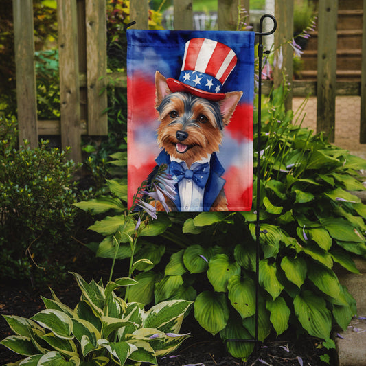 Australian Terrier Patriotic American Garden Flag – Dog in Uncle Sam Hat | Red, White & Blue Outdoor Decor